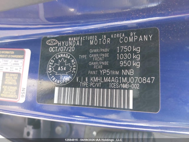 KMHLM4AG1MU070847 Hyundai ELANTRA SEL