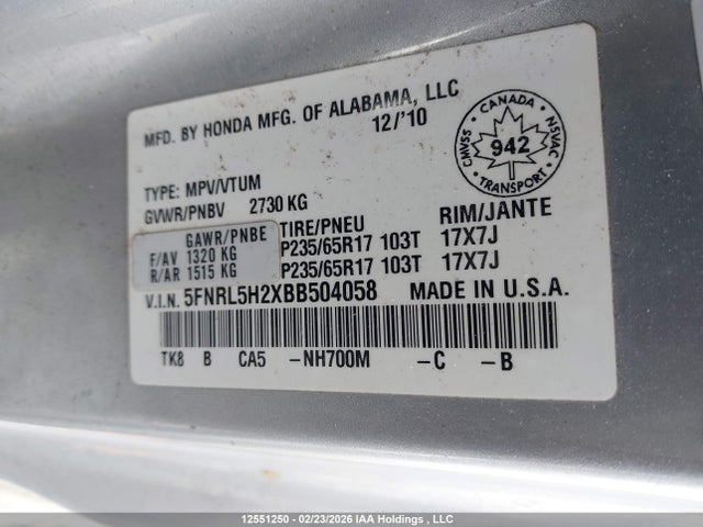 Продаж на аукціоні авто 2011 Honda Odyssey Lx, vin: 5FNRL5H2XBB504058, номер лоту: 12551250