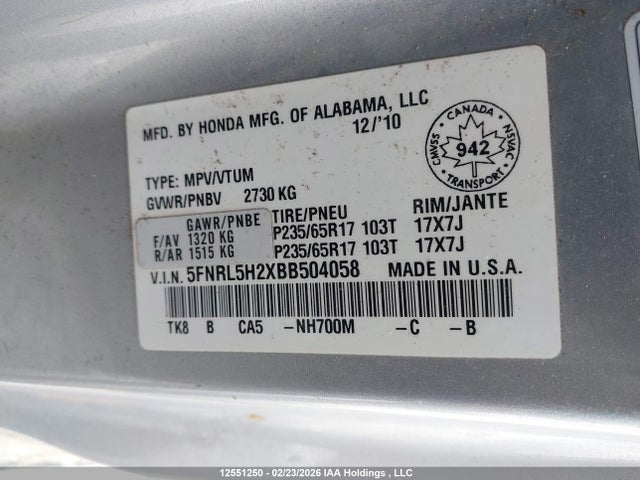 Продаж на аукціоні авто 2011 Honda Odyssey Lx, vin: 5FNRL5H2XBB504058, номер лоту: 12551250