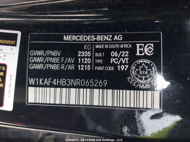 W1KAF4HB3NR065269 Mercedes-Benz C 300 4matic