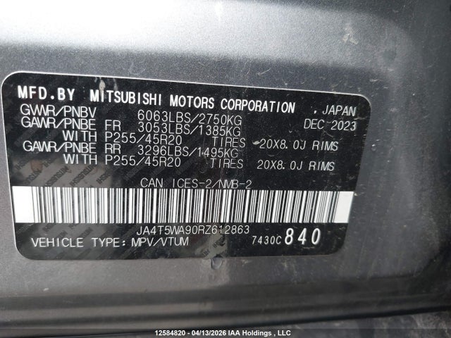 JA4T5WA90RZ612863 Mitsubishi Outlander Gt/gt Noir/gt Premium/noir