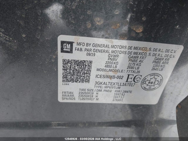 12548926 :رقم المزاد ، 3GKALTEX7LL167017 vin ، 2020 Gmc Terrain Sle مزاد بيع