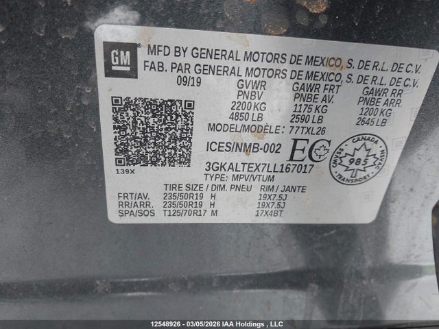 12548926 :رقم المزاد ، 3GKALTEX7LL167017 vin ، 2020 Gmc Terrain Sle مزاد بيع