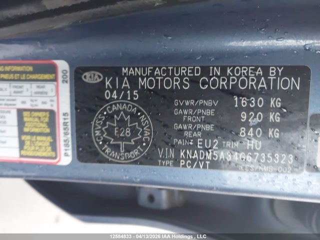 12584833 :رقم المزاد ، KNADM5A34G6735323 vin ، 2016 Kia Rio Ex/ex+ W/sunroof/lx/lx+/lx+ Eco/sx مزاد بيع