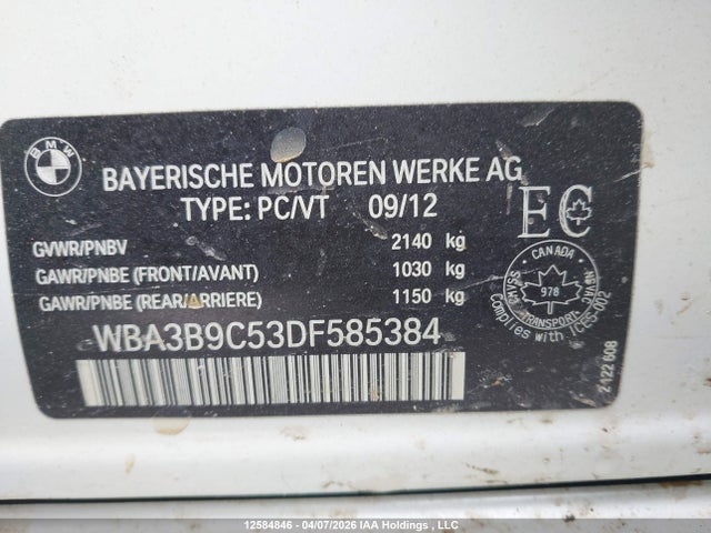 12584846 :رقم المزاد ، WBA3B9C53DF585384 vin ، 2013 Bmw 335 Xi مزاد بيع
