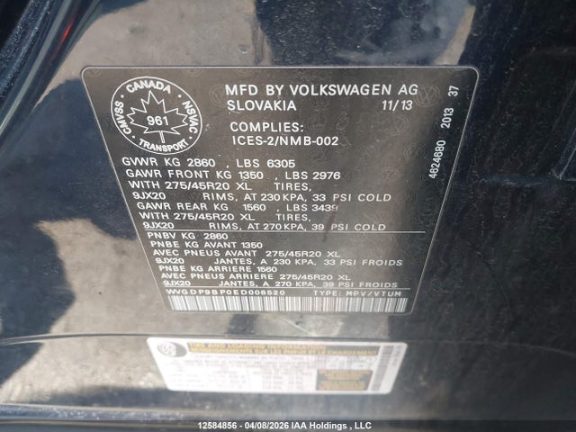 WVGDP9BP0ED006520 Volkswagen Touareg Tdi