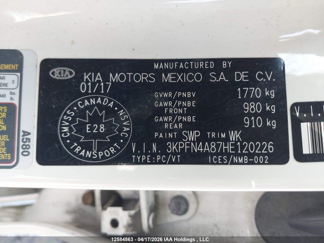 3KPFN4A87HE120226 KIA Forte Ex/ex Luxury/ex+/sx
