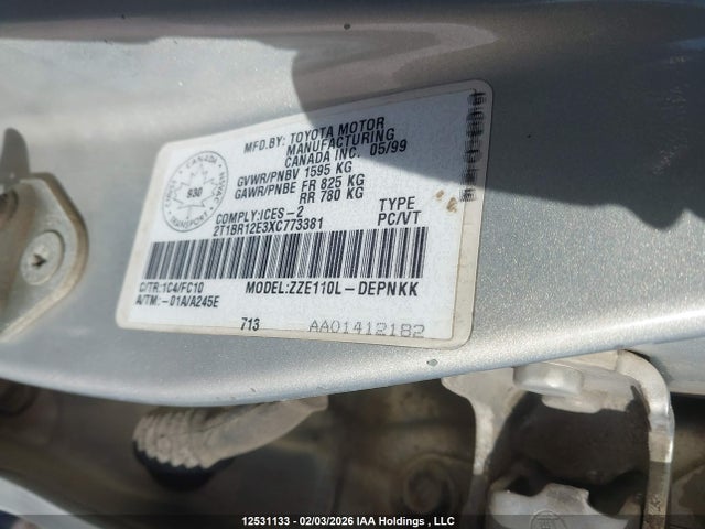 Aukcja sprzedaży 1999 Toyota Corolla Ce/le, vin: 2T1BR12E3XC773381, numer aukcji: 12531133