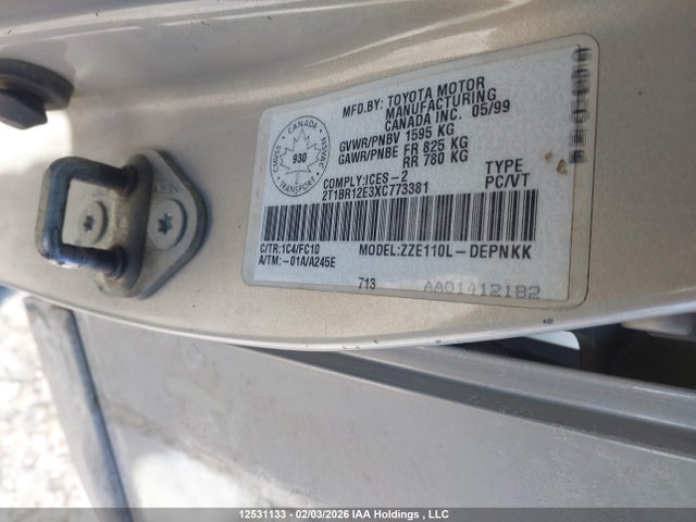 Aukcja sprzedaży 1999 Toyota Corolla Ce/le, vin: 2T1BR12E3XC773381, numer aukcji: 12531133