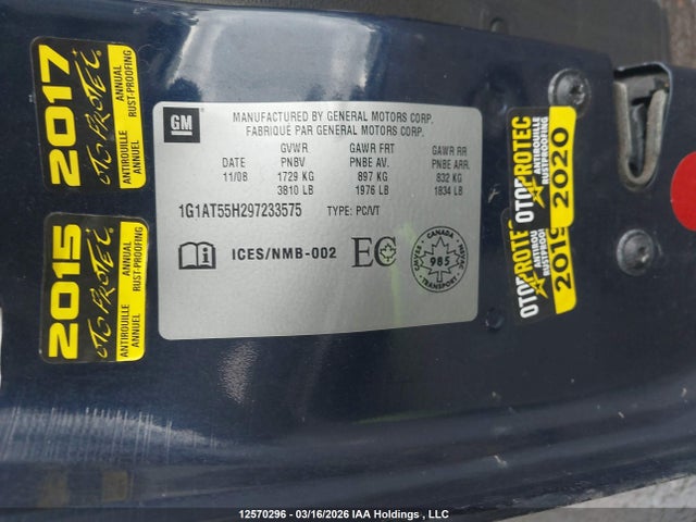Продаж на аукціоні авто 2009 Chevrolet Cobalt Lt, vin: 1G1AT55H297233575, номер лоту: 12570296