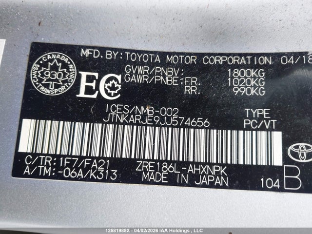 JTNKARJE9JJ574656 Toyota COROLLA IM