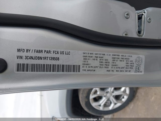 12584893 :رقم المزاد ، 3C4NJDBN1RT139508 vin ، 2024 Jeep Compass Latitude مزاد بيع