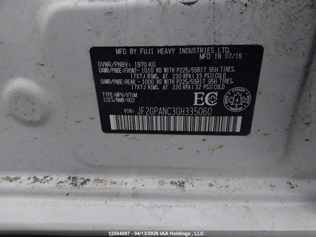 12584897 :رقم المزاد ، JF2GPANC3GH335060 vin ، 2016 Subaru Crosstrek مزاد بيع
