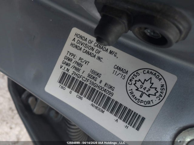 Продаж на аукціоні авто 2016 Honda Civic Lx, vin: 2HGFC2F59GH004099, номер лоту: 12584899