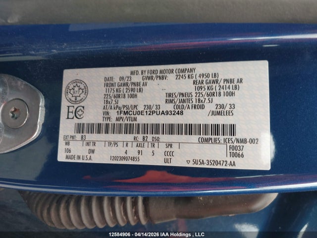 Продаж на аукціоні авто 2023 Ford Escape, vin: 1FMCU0E12PUA93248, номер лоту: 12584906