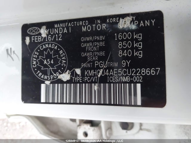 Продаж на аукціоні авто 2012 Hyundai Accent Gls, vin: KMHCU4AE5CU228667, номер лоту: 12584913