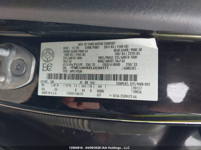 1FMCU9H6XLUC60171 Ford ESCAPE SEL