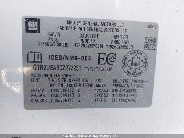 Aukcja sprzedaży 2012 Gmc Sierra 1500 Sl, vin: 1GTR2UEA3CZ272231, numer aukcji: 12500457