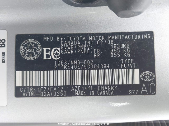 2009 Toyota Matrix Xr მანქანა იყიდება აუქციონზე, vin: 2T1KE40E79C004384, აუქციონის ნომერი: 12584921