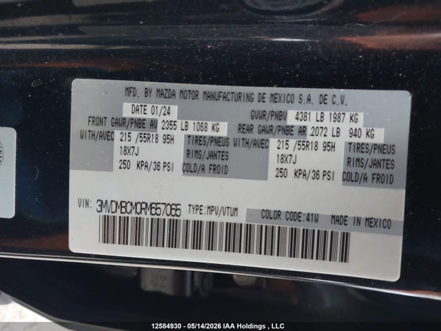 Продажа на аукционе авто 2024 Mazda Cx-30 Gs, vin: 3MVDMBCM0RM657065, номер лота: 12584930