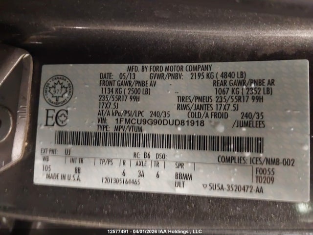 Aukcja sprzedaży 2013 Ford Escape Se, vin: 1FMCU9G90DUD81918, numer aukcji: 12577491