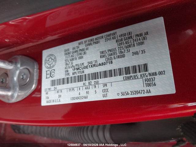 Продажа на аукционе авто 2024 Ford Escape, vin: 1FMCU0E1XRUA80718, номер лота: 12584937