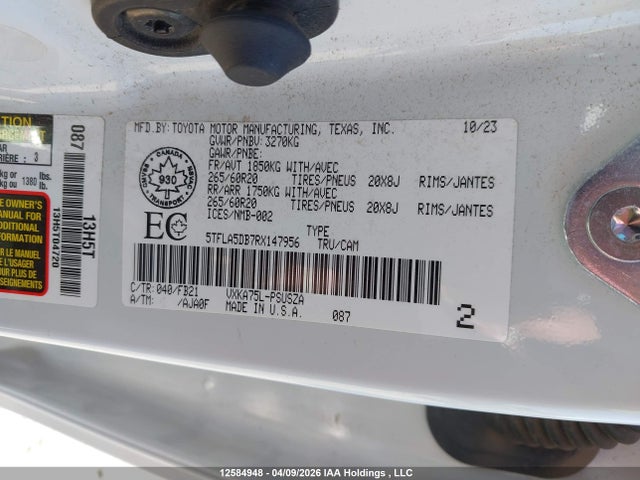 2024 Toyota Tundra Crewmax Sr/crewmax Sr5 მანქანა იყიდება აუქციონზე, vin: 5TFLA5DB7RX147956, აუქციონის ნომერი: 12584948