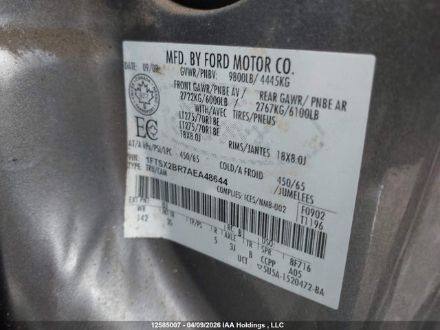12585007 :رقم المزاد ، 1FTSX2BR7AEA48644 vin ، 2010 Ford F-250 Lariat/xl/xlt مزاد بيع