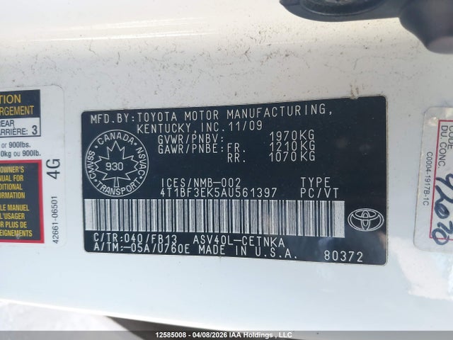 12585008 :رقم المزاد ، 4T1BF3EK5AU561397 vin ، 2010 Toyota Camry Se/le/xle مزاد بيع