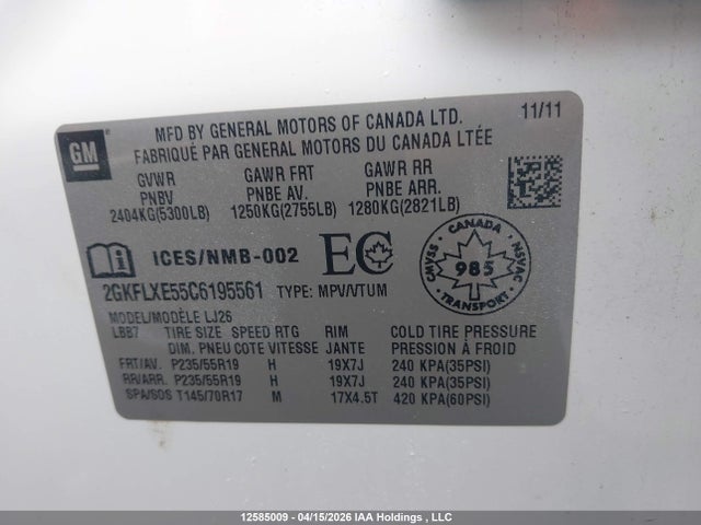 Продаж на аукціоні авто 2012 Gmc Terrain Slt-2, vin: 2GKFLXE55C6195561, номер лоту: 12585009