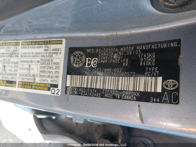 12585029 :رقم المزاد ، 2T1KR32E56C560572 vin ، 2006 Toyota Corolla Matrix Xr مزاد بيع