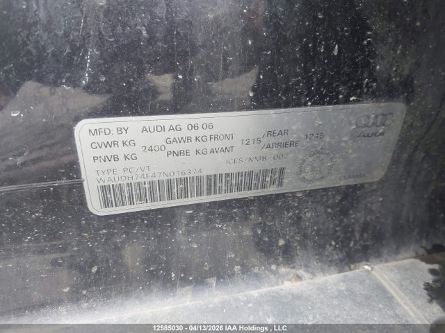 Aukcja sprzedaży 2007 Audi A6 3.2 Quattro, vin: WAUDH74F47N016374, numer aukcji: 12585030