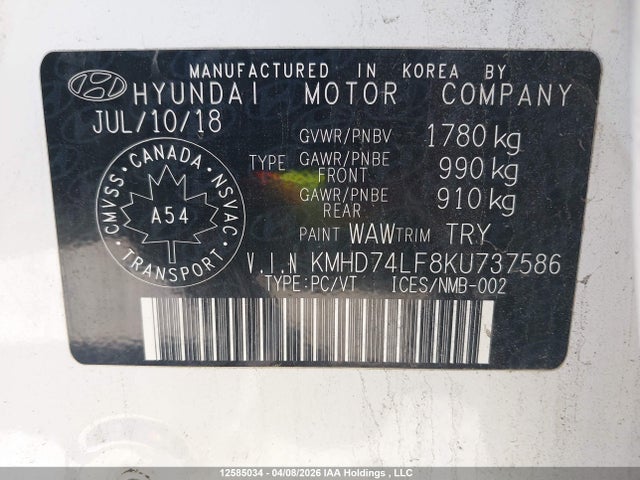 Продаж на аукціоні авто 2019 Hyundai Elantra Se, vin: KMHD74LF8KU737586, номер лоту: 12585034