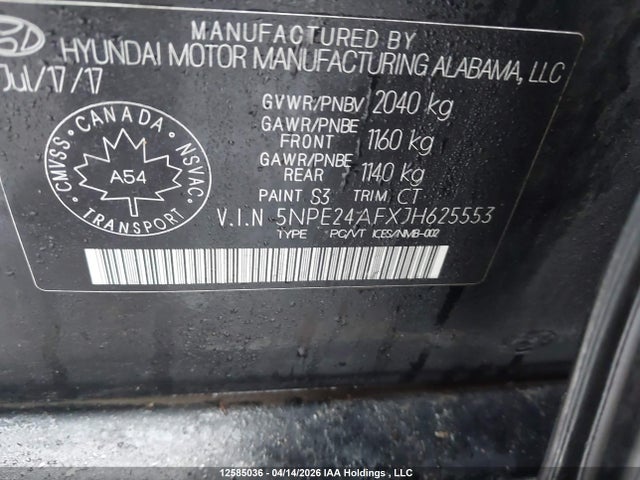 5NPE24AFXJH625553 Hyundai SONATA GL