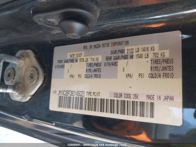 12585041 :رقم المزاد ، JM1NC26F080145023 vin ، 2008 Mazda Mx-5 Miata مزاد بيع