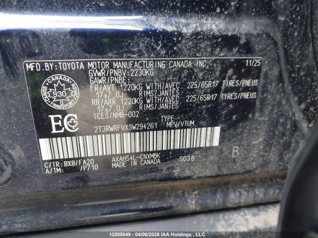 12585049 :رقم المزاد ، 2T3RWRFVXSW294261 vin ، 2025 Toyota Rav4 Hybrid Xle مزاد بيع