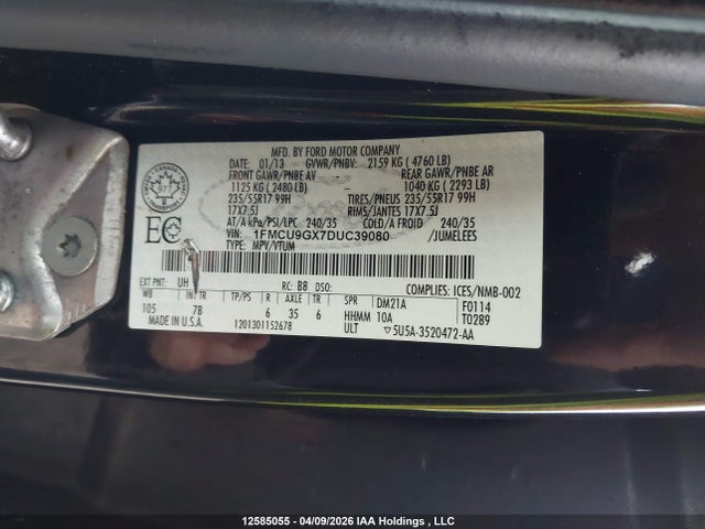 Продажа на аукционе авто 2013 Ford Escape Se, vin: 1FMCU9GX7DUC39080, номер лота: 12585055