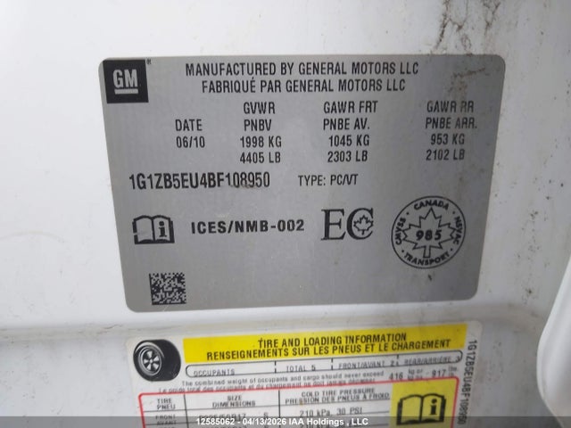 2011 Chevrolet Malibu Ls მანქანა იყიდება აუქციონზე, vin: 1G1ZB5EU4BF108950, აუქციონის ნომერი: 12585062