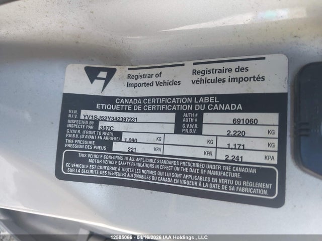 Продаж на аукціоні авто 2004 Volvo V70 R/2003 Year, vin: YV1SJ52Y342397231, номер лоту: 12585066
