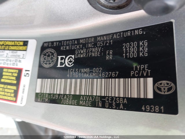 4T1G11AK6MU462767 Toyota CAMRY SE