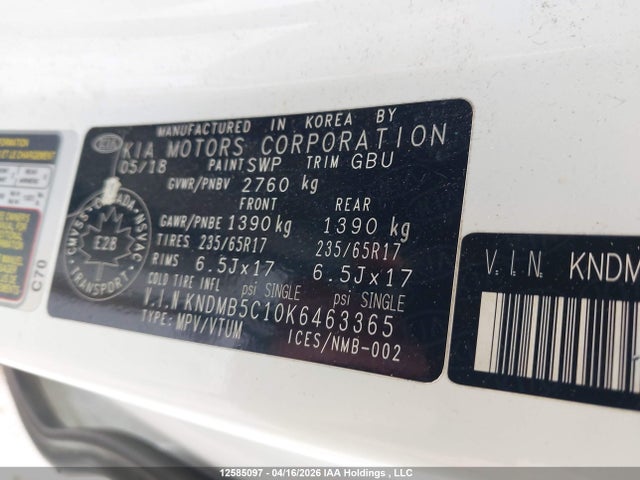 Aukcja sprzedaży 2019 Kia Sedona Lx/lx+, vin: KNDMB5C10K6463365, numer aukcji: 12585097