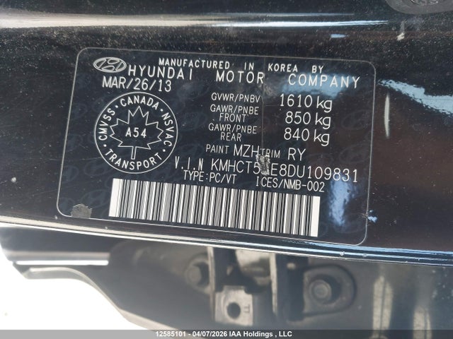 Продаж на аукціоні авто 2013 Hyundai Accent Gls/gs, vin: KMHCT5AE8DU109831, номер лоту: 12585101