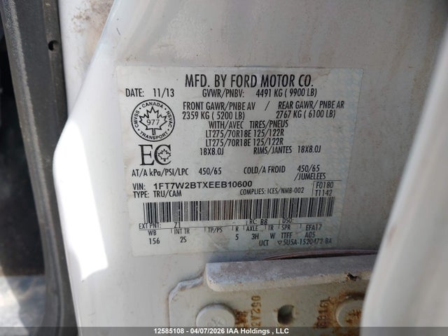 Продаж на аукціоні авто 2014 Ford F250 Super Duty, vin: 1FT7W2BTXEEB10600, номер лоту: 12585108