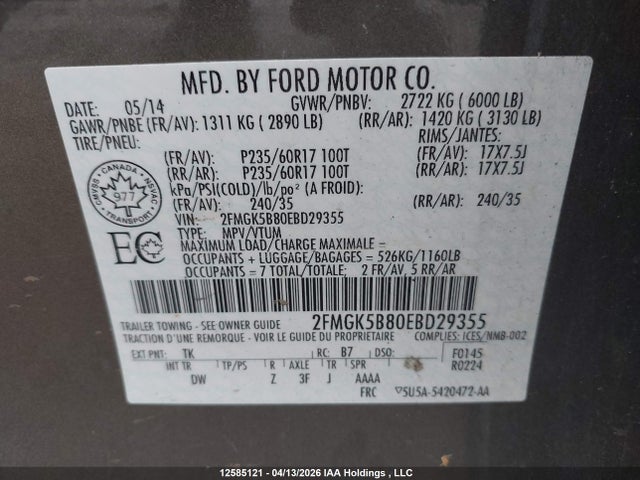 Продажа на аукционе авто 2014 Ford Flex Se, vin: 2FMGK5B80EBD29355, номер лота: 12585121