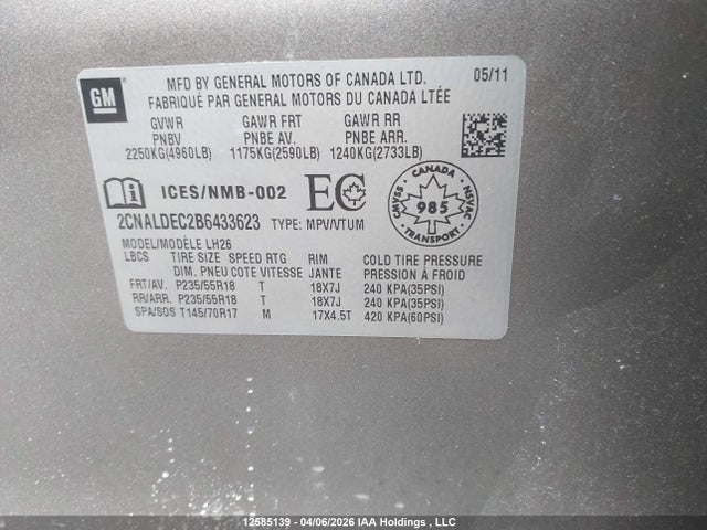 Aukcja sprzedaży 2011 Chevrolet Equinox, vin: 2CNALDEC2B6433623, numer aukcji: 12585139