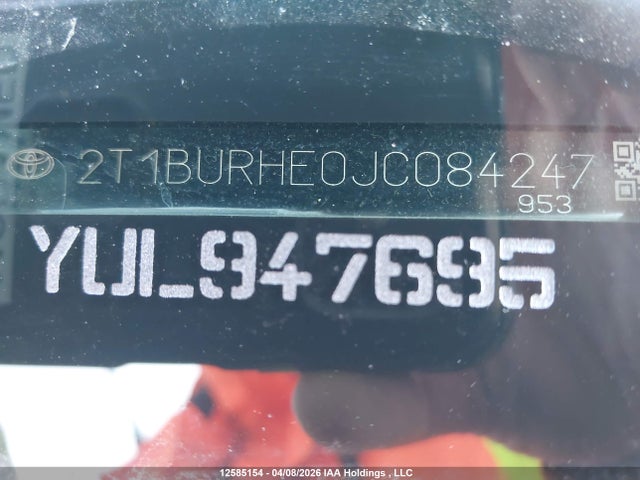 12585154 :رقم المزاد ، 2T1BURHE0JC084247 vin ، 2018 Toyota Corolla مزاد بيع