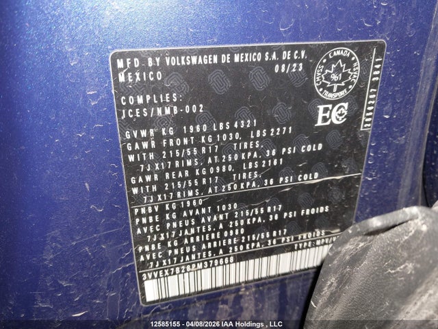 Aukcja sprzedaży 2023 Volkswagen Taos Comfortline, vin: 3VVEX7B28PM379668, numer aukcji: 12585155