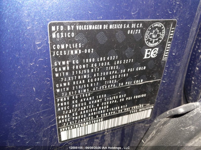 Aukcja sprzedaży 2023 Volkswagen Taos Comfortline, vin: 3VVEX7B28PM379668, numer aukcji: 12585155