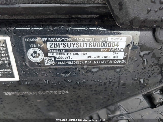 Aukcja sprzedaży 2025 Skidoo Backcountry X-rs 850 Rer, vin: 2BPSUYSU1SV000004, numer aukcji: 12585166