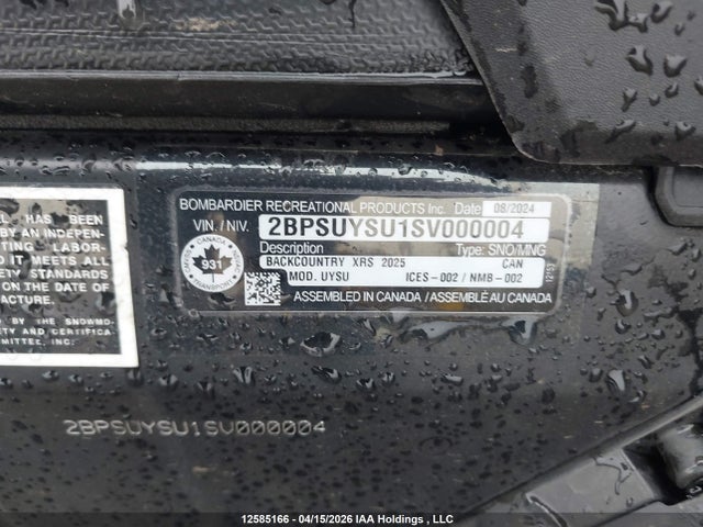 Aukcja sprzedaży 2025 Skidoo Backcountry X-rs 850 Rer, vin: 2BPSUYSU1SV000004, numer aukcji: 12585166